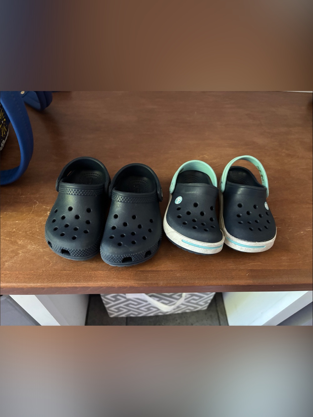 CROCS Kids Black Clogs AND navy with teal accents